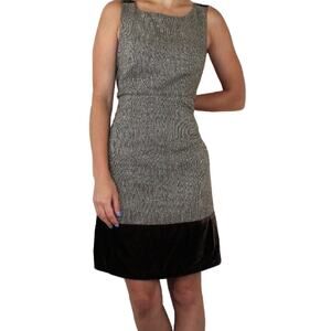 Michael Kors Sz 10 Brown Metallic Tweed Velvet Trim Dress EUC
